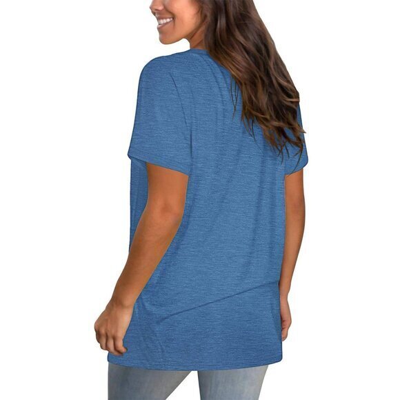 Women's Short Sleeve V-Neck Casual Tee with Pocket - Blue, XXL - Picture 4 of 5